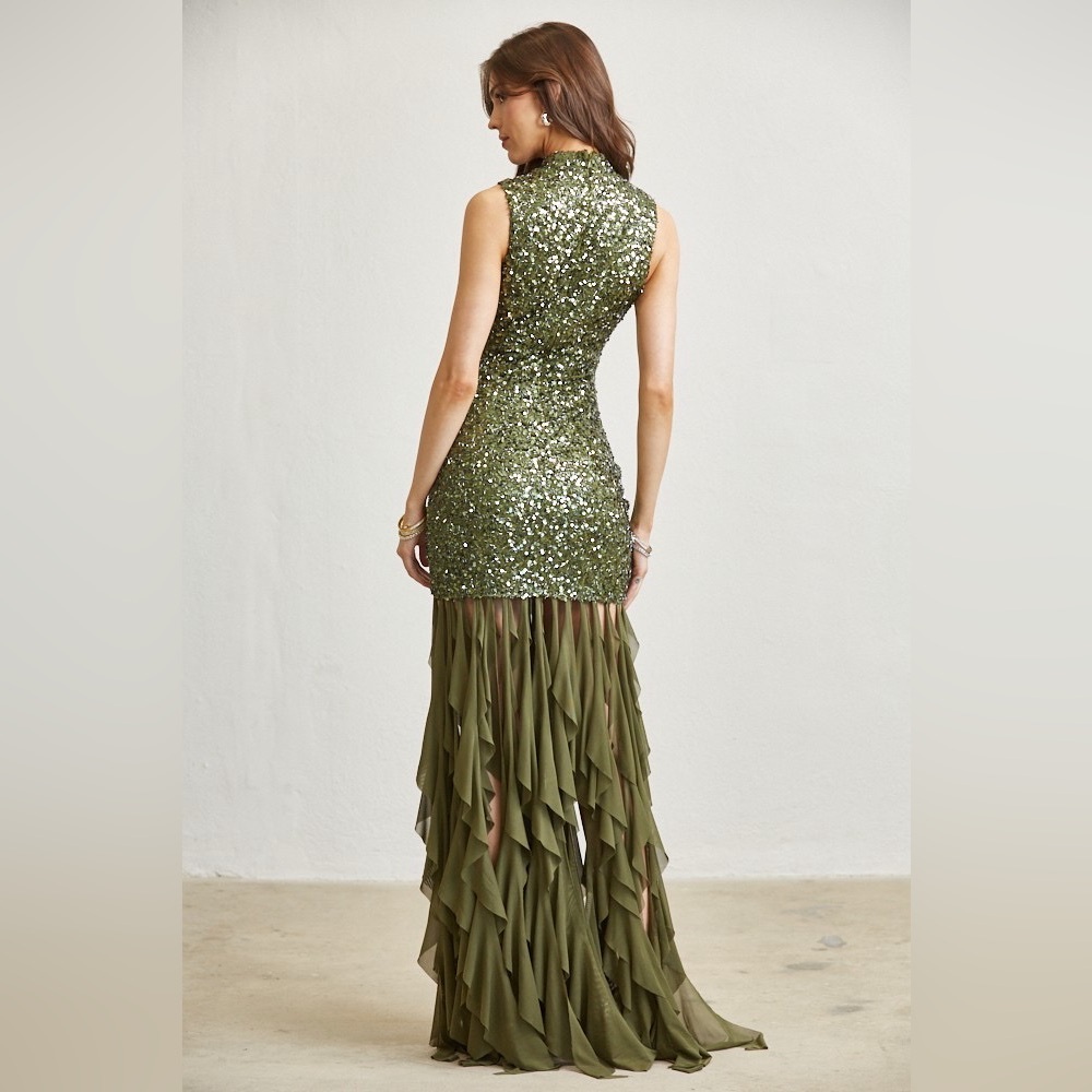 Sequin Ruffle Hem Floor-Length Gown - Blithe - Picture 3 of 4